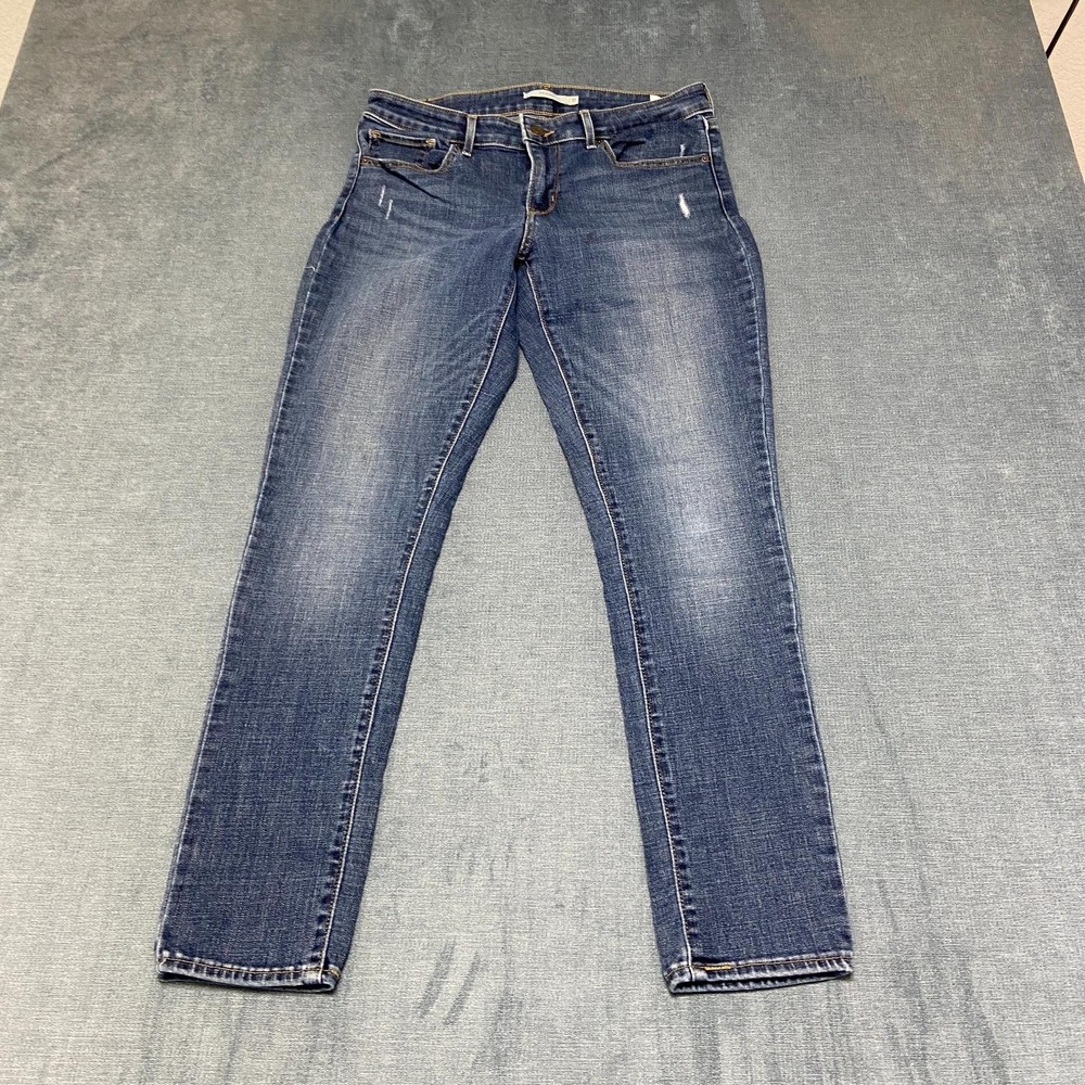 Levi's 711 Jeans Mens 31 Blue Denim Medium Wash Distressed Mid Rise Straight Leg